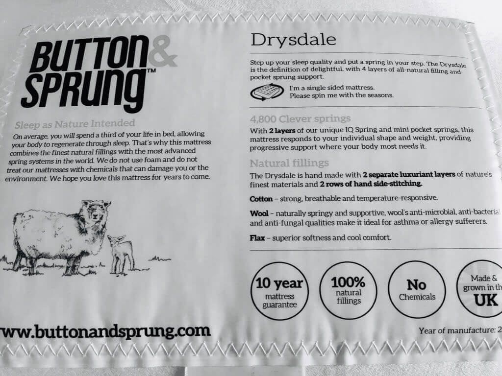 mattress label, 100% natural fillings, no chemicals